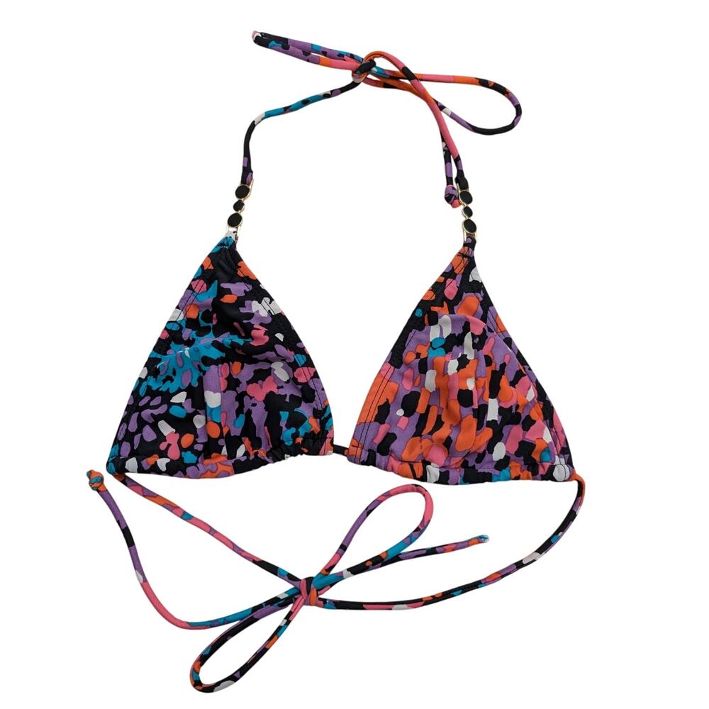 Shoshanna Halterneck Beaded Bikini Bra Animal Print Womens Size Small Swimwear